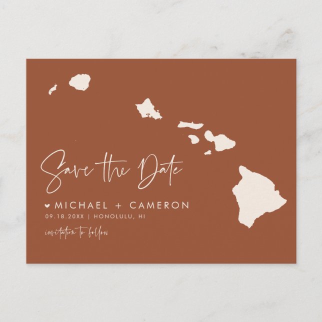 Hawaii Karte Terracotta Save the Date (Vorderseite)