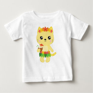 Hawaii Katze, Niedliche Katze, Gelbe Katze, Blume, Baby T-shirt