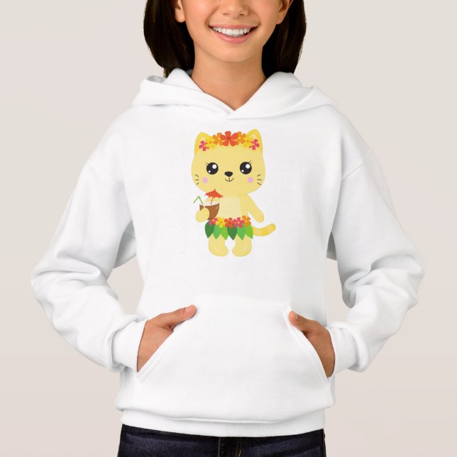 Hawaii Katze, Niedliche Katze, Gelbe Katze, Blume, Hoodie (Vorderseite)