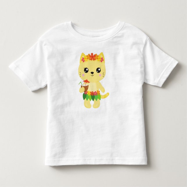 Hawaii Katze, Niedliche Katze, Gelbe Katze, Blume, Kleinkind T-shirt (Vorderseite)