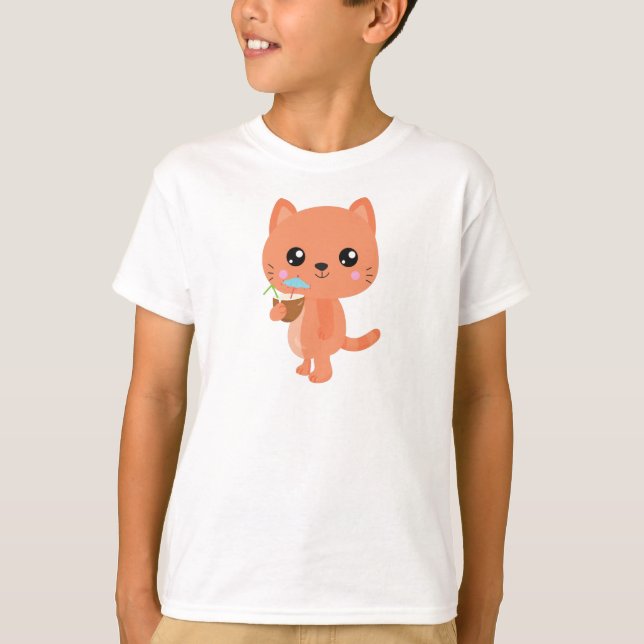 Hawaii Katze, Niedliche Katze, Orangenkatze, Cockt T-Shirt (Vorderseite)