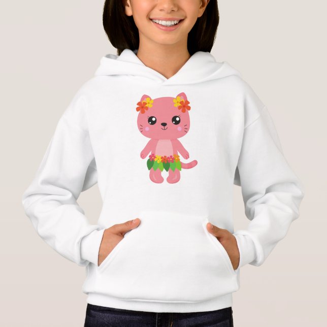 Hawaii Katze, Niedliche Katze, rosa Katze, Blume,  Hoodie (Vorderseite)