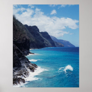 Hawaii, Kauai, Waves from Pacific Ocean Poster