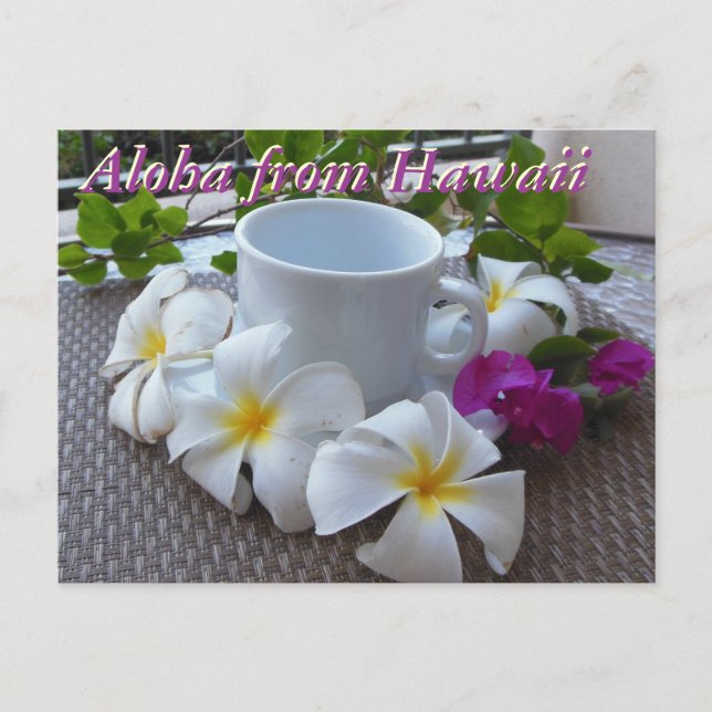 Hawaii Kona Kaffee und Plumerias Postkarte (Vorderseite)
