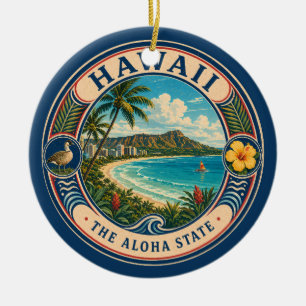Hawaii-Landschaftsillustration Reise Kunst Abzeich Keramik Ornament