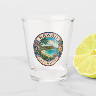 Hawaii-Landschaftsillustration Reise Kunst Abzeich Schnapsglas