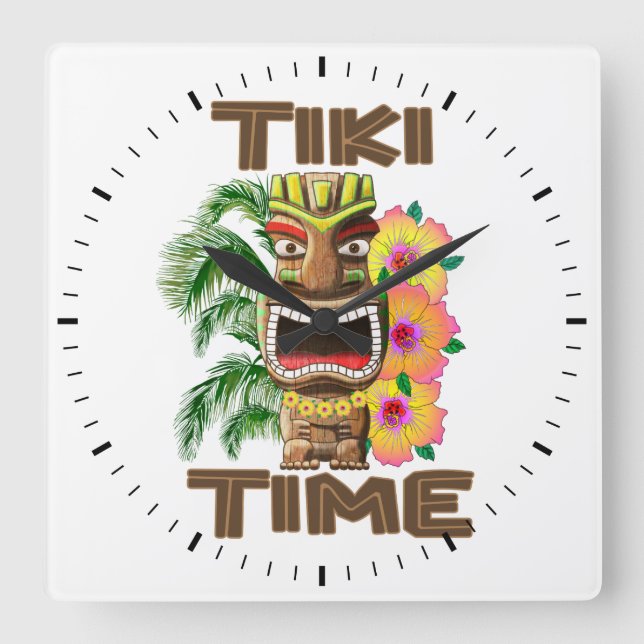 Hawaii Luau Tiki Time Quadratische Wanduhr (Vorderseite)
