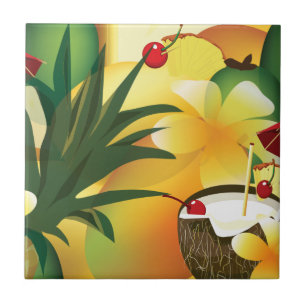 Hawaii Luau Tropical Tiki Bar Small Tile Fliese