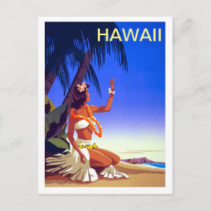 Hawaii, Mädchen auf tropischer Insel, Vintage-Reis Postkarte