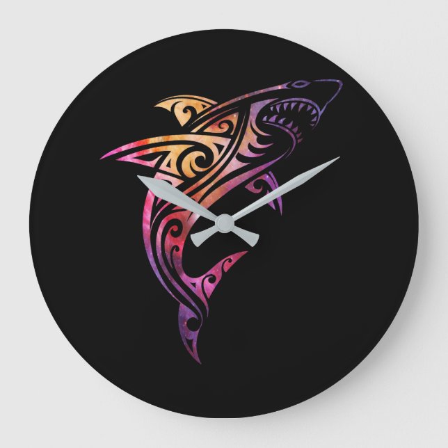 Hawaii Mano Tribal Shark Lover Große Wanduhr (Vorderseite)