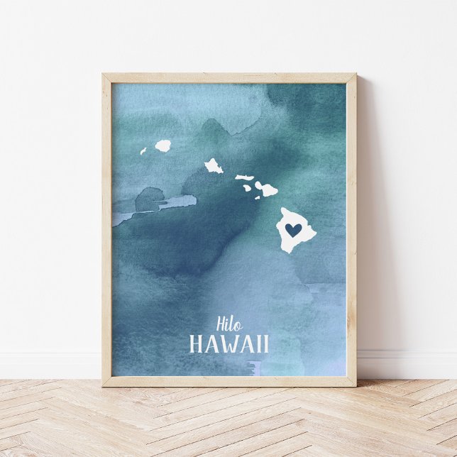 Hawaii Map Blue Watercolor Personalisierte Kunst d Poster (Von Creator hochgeladen)