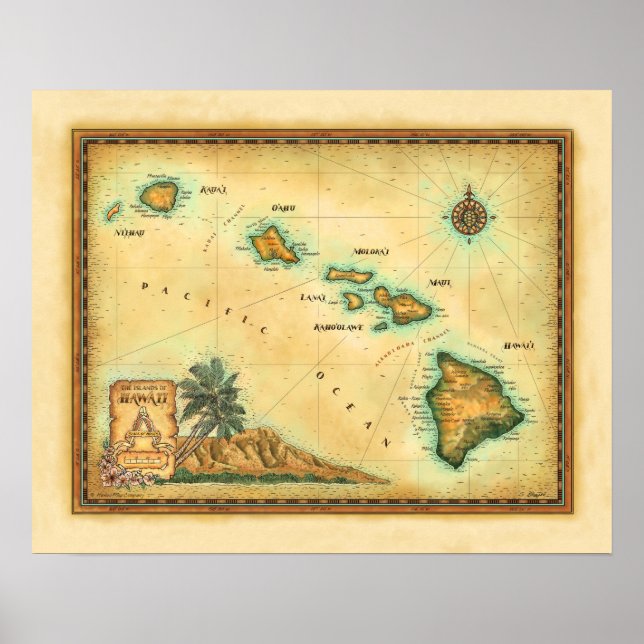 "Hawaii Map" Poster (Vorne)