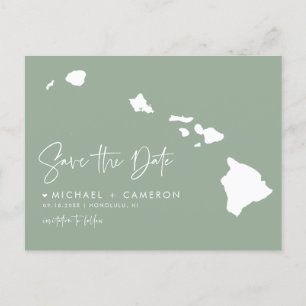 Hawaii Map Sage Green Save the Date Ankündigungspostkarte