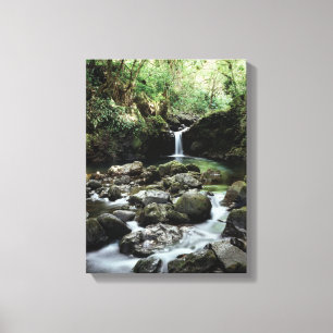 Hawaii, Maui, Ein Wasserfall mündet in den blauen Leinwanddruck