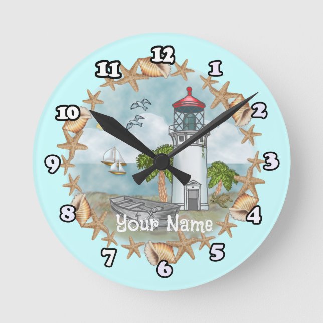 Hawaii Muscheln Leuchtturmuhr Runde Wanduhr (Vorderseite)