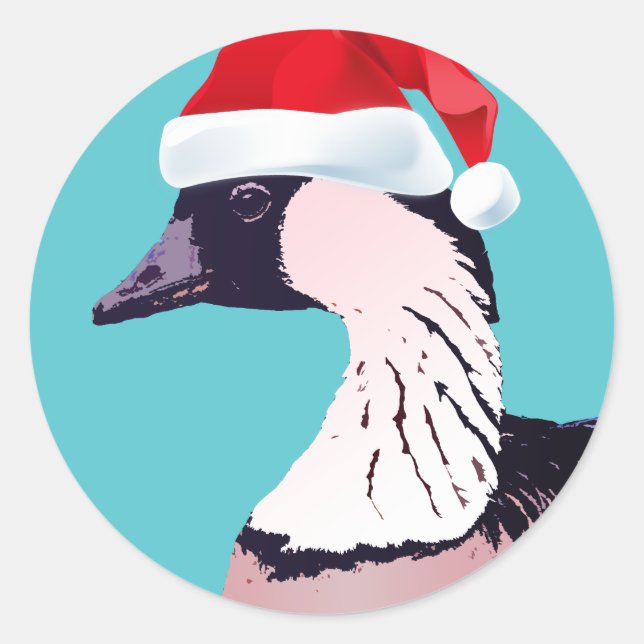 Hawaii Nene Blue Christmas Goose Santa Kalikimaka Runder Aufkleber (Vorderseite)