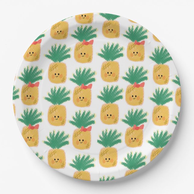 Hawaii Niedliche Ananas Tropischer Geburtstag Pappteller (Vorderseite)