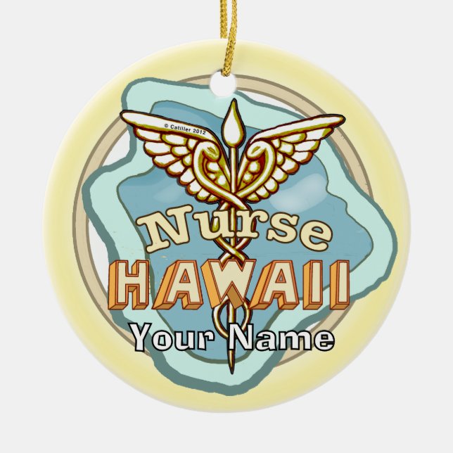 Hawaii Nurse Caduceus  Keramik Ornament (Vorne)