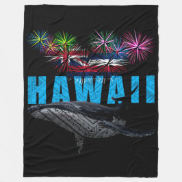 HAWAII NYE POLYNESIAN TRIBAL HUMPBACK FIREWORWORKS FLEECEDECKE