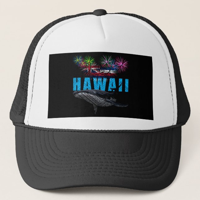 HAWAII NYE POLYNESIAN TRIBAL HUMPBACK FIREWORWORKS TRUCKERKAPPE (Vorderseite)