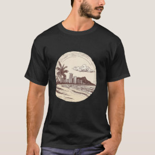 Hawaii Oahu Honolulu Waikiki Vulkan Surfen Retro T-Shirt