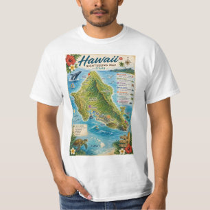 Hawaii Oahu Karte T-Shirt
