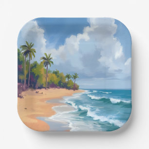 Hawaii Ozean Strand Aquarellmalerei Strand Pappteller