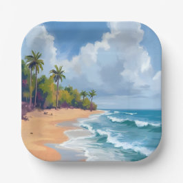 Hawaii Ozean Strand Wasserfarbenmalerei Strand Pappteller