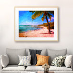 Hawaii Palm Tree Vintages Foto in Strandzeit Poster<br><div class="desc">"Zur Strandzeit." Lassen Sie sich von den Erinnerungen fauler, tropischer Strandtage in diesem Ferienrestro auf Hawaii, einem Vintagen Plakatdruck einer einsamen Palme auf einem sandigen, halbmondförmigen Strand mit türkisblauem Himmel und klarem Wasser, zurückführen. Ideal für jedes Zimmer in Ihrem Haus! Sie können leicht personalisieren diese Plakatwand Kunst plus ich biete...</div>