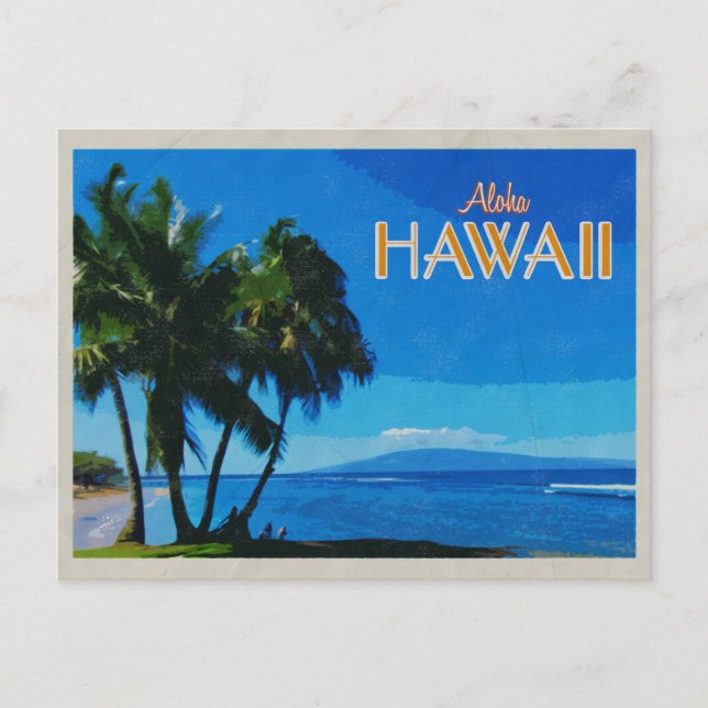 Hawaii Palm Trees und Molokai Vintage Travel Postkarte (Vorderseite)