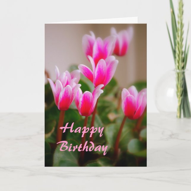 Hawaii Pink Cyclamen Blume, Geburtstag Karte (Vorderseite)