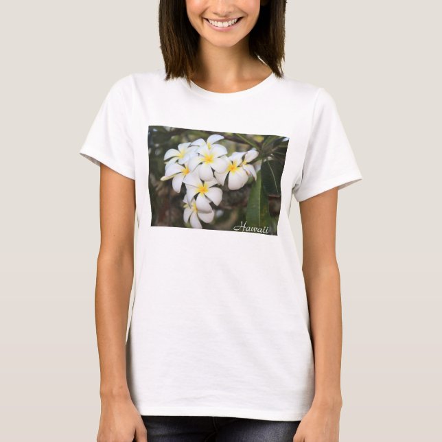Hawaii, Plumeria, Weiße Blume zum T - Shirt der Fr (Vorderseite)