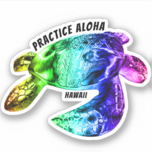 Hawaii Practice Aloha - Tribal Honu Rainbow Aufkleber