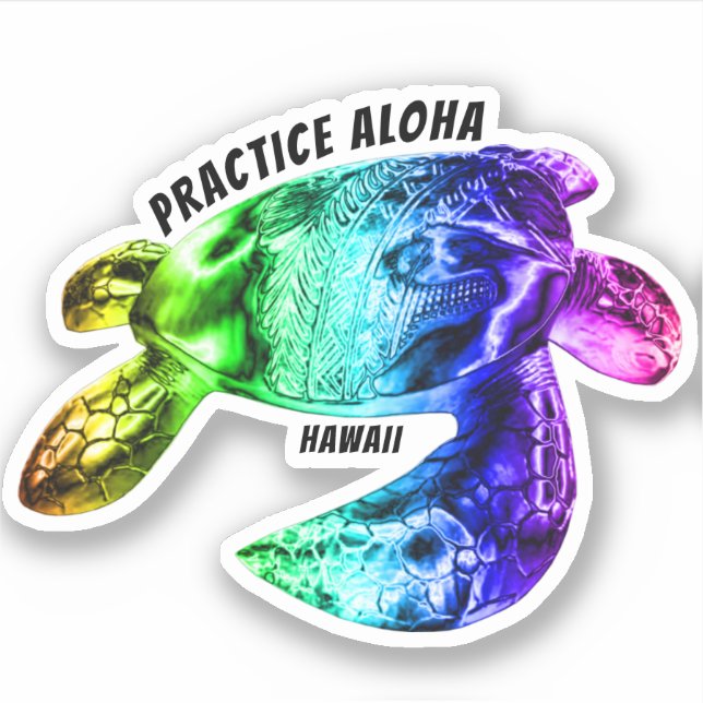 Hawaii Practice Aloha - Tribal Honu Rainbow Aufkleber (Vorderseite)
