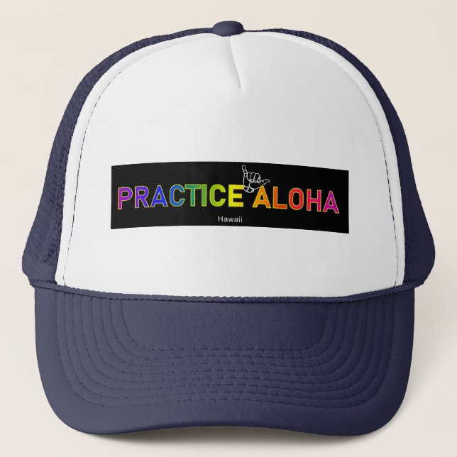 Hawaii praktiziert Aloha Shaka (Hang locker) Truckerkappe (Vorderseite)