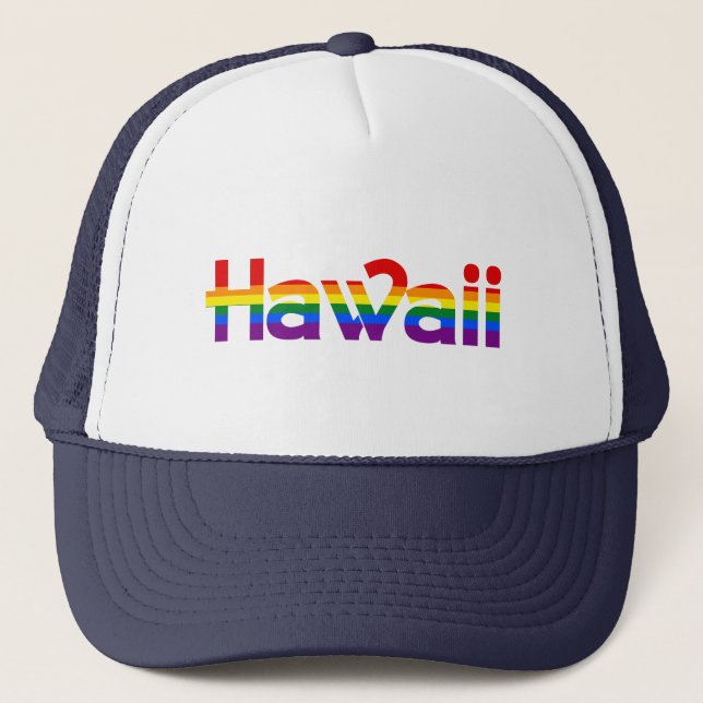 Hawaii Rainbow Text Hat Truckerkappe (Vorderseite)