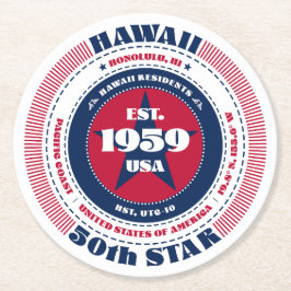 Hawaii Red White Blue Typografie Runder Pappuntersetzer
