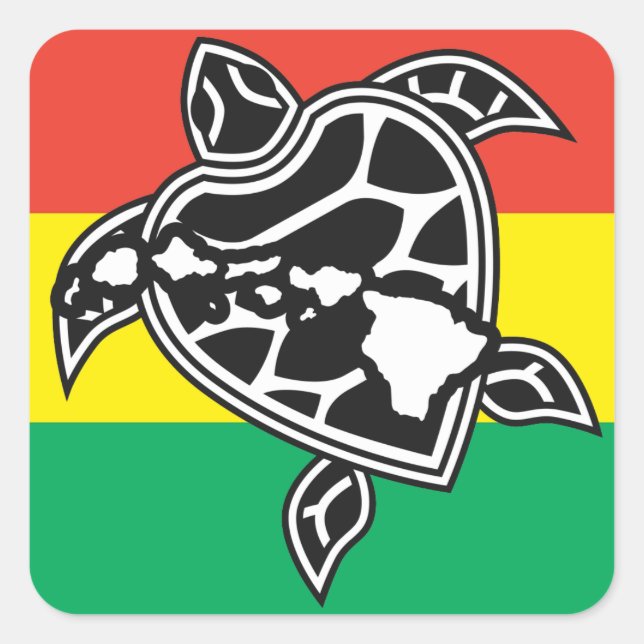 Hawaii Reggae Turtle Quadratischer Aufkleber (Vorderseite)