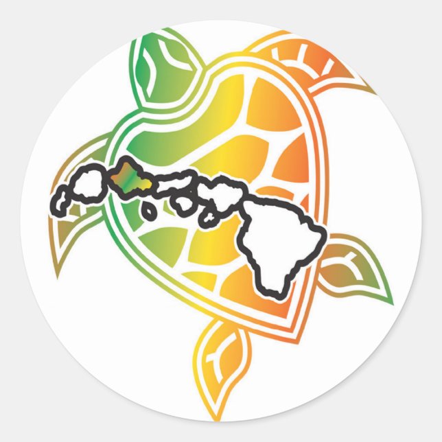 Hawaii Reggae Turtle Runder Aufkleber (Vorderseite)