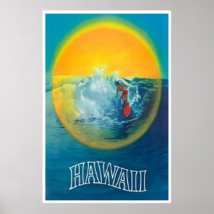 Hawaii-Reiseplakat-Surfing-Art Hawaiian Print Poster