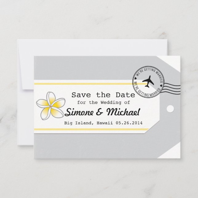 Hawaii Reisethema Gepäcktag Save the Date (Vorderseite)