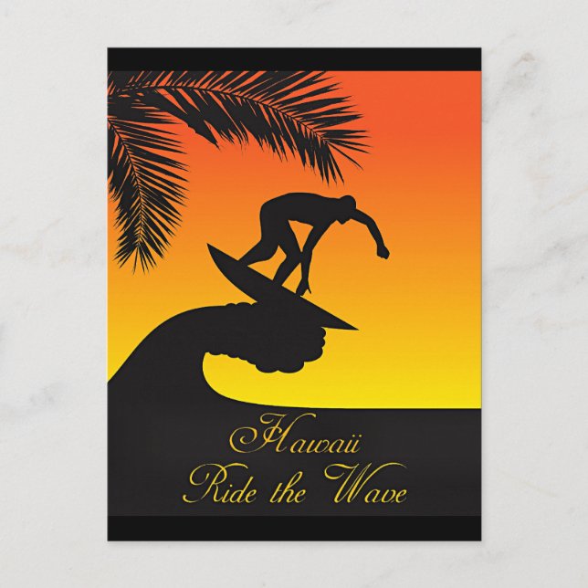 Hawaii, Reiten der Welle, Postkarte (Vorderseite)