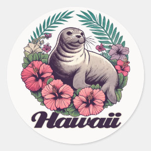 Hawaii Retro Mönchsrobbe Hawaiian Robbe Runder Aufkleber