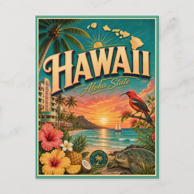 Hawaii Retro Reise Souvenir Postkarte (Vorderseite)