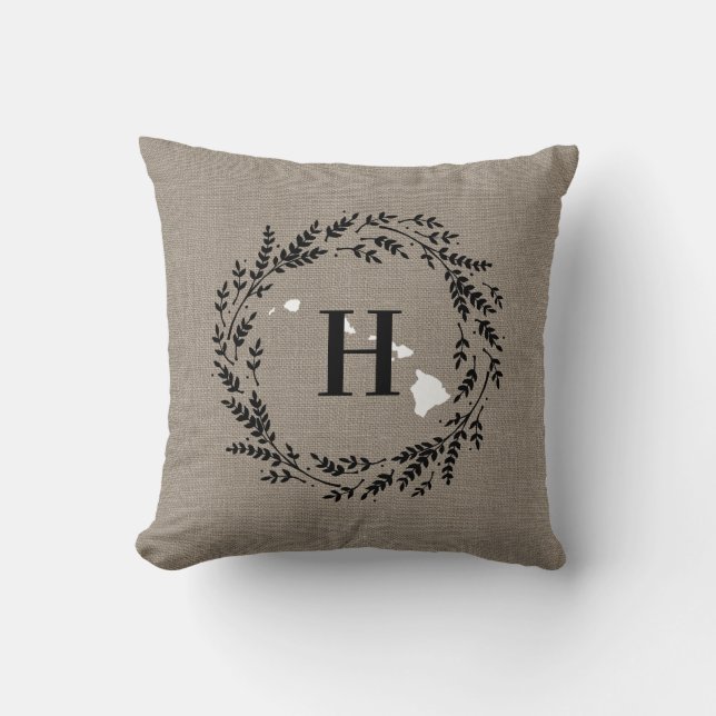 Hawaii Rustic Wreath Monogram Throw Kissen (Vorderseite)