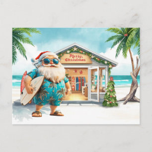 Hawaii Santa Claus hält Surfboard Weihnachten Postkarte
