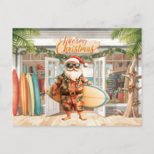 Hawaii Santa Claus hält Surfbrett Weihnachten Postkarte