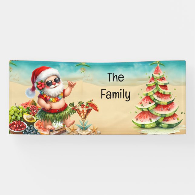 Hawaii Santa Claus und Watermelon Weihnachtsbaum Banner (Horizontal)