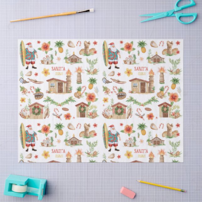 Hawaii Santa Surf Shack Hawaii “Mele Kalikimaka!”  Seidenpapier (Basteln)