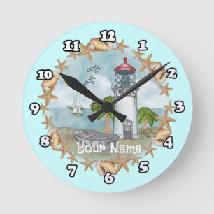Hawaii Shells Leuchtturm-Uhr Runde Wanduhr